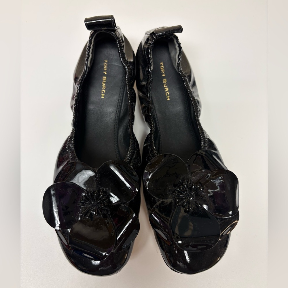 Tory Burch Flower Ballet Flat Sz 7.5 Black
